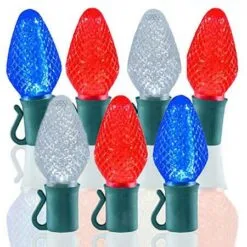 24 Light Red, Pure White & Blue C7 LED Christmas Lights - 8" Spacing