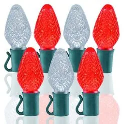 26 Light Pure White & Red C7 LED Christmas Lights - 8" Spacing