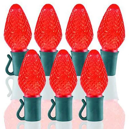 26 Light Red C7 LED Christmas Lights - 8" Spacing