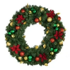 36" Unlit Decorated Wreath - Elegant Poinsettia - Bow Option Available