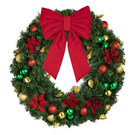 36" Unlit Decorated Wreath - Elegant Poinsettia - Bow Option Available - Image 3