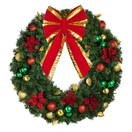 36" Unlit Decorated Wreath - Elegant Poinsettia - Bow Option Available - Image 2