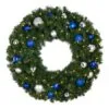 36" Lit LED Warm White Decorated Wreath - Blue And Silver Décor - Bow Option Available