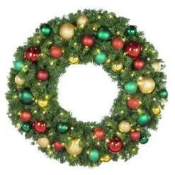 36" Lit LED Warm White Decorated Wreath - DELUXE Colors Of The Holidays - Bow Option Available