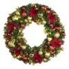 36" Lit LED Warm White Decorated Wreath - DELUXE Royal Poinsettia - Bow Option Available