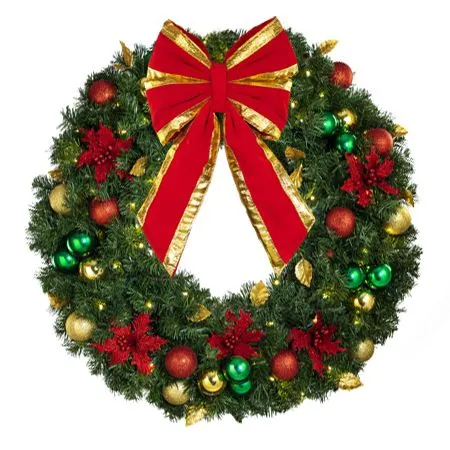 36" Lit LED Warm White Decorated Wreath - Elegant Poinsettia - Bow Option Available - Image 2