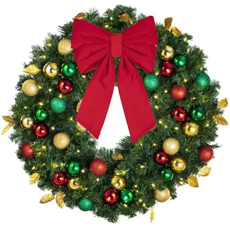 36" Lit LED Warm White Decorated Wreath - Traditional Décor - Bow Option Available - Image 3