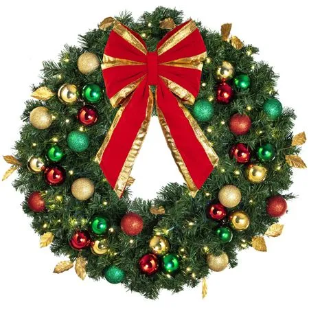 36" Lit LED Warm White Decorated Wreath - Traditional Décor - Bow Option Available - Image 2