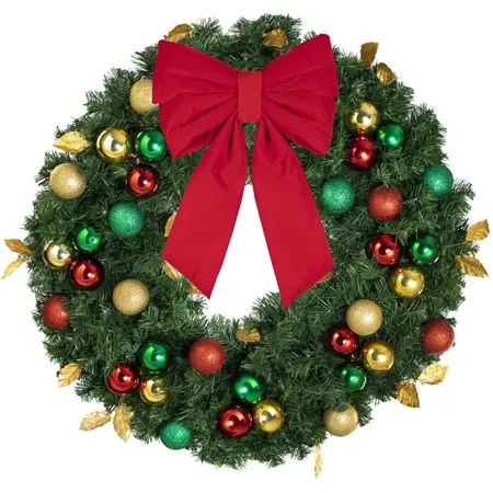 36" Unlit Decorated Wreath - Traditional Décor - Bow Option Available - Image 3