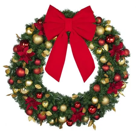 48" Unlit Decorated Wreath - DELUXE Royal Poinsettia - Bow Option Available - Image 3