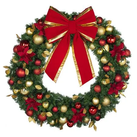 48" Unlit Decorated Wreath - DELUXE Royal Poinsettia - Bow Option Available - Image 2
