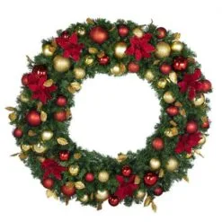 48" Unlit Decorated Wreath - DELUXE Royal Poinsettia - Bow Option Available