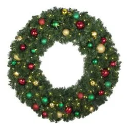 48" Lit LED Warm White Decorated Wreath - Colors Of The Holidays - Bow Option Available