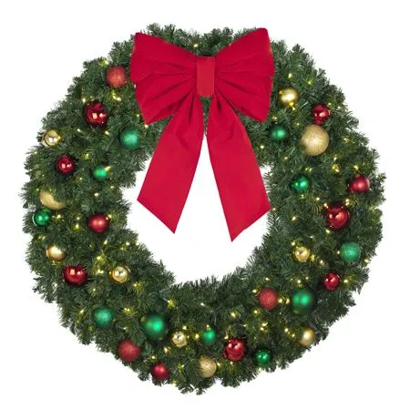 48" Lit LED Warm White Decorated Wreath - Colors Of The Holidays - Bow Option Available - Image 4