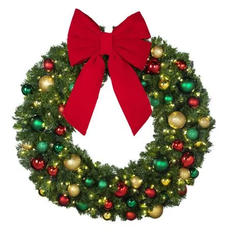48" LED Warm White Decorated Wreath - DELUXE Colors Of The Holidays - Bow Option Available - Image 3