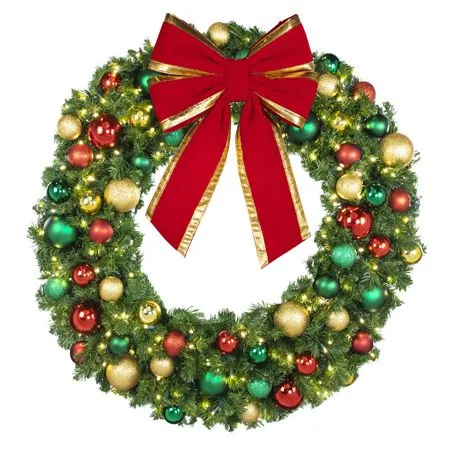 48" LED Warm White Decorated Wreath - DELUXE Colors Of The Holidays - Bow Option Available - Image 2