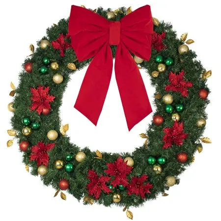 60" Unlit Decorated Wreath - Elegant Poinsettia - Bow Option Available - Image 4