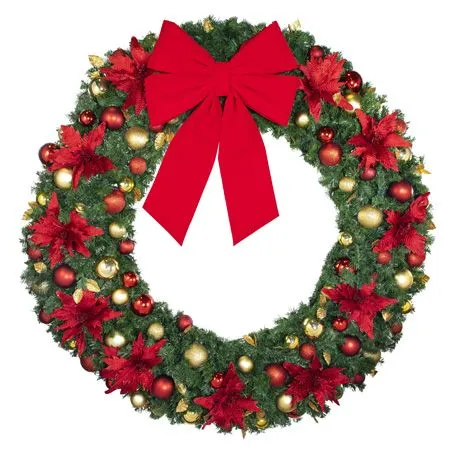 72" Unlit Decorated Wreath - DELUXE Royal Poinsettia - Bow Option Available - Image 2