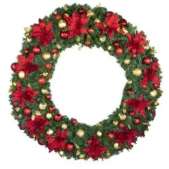 72" Unlit Decorated Wreath - DELUXE Royal Poinsettia - Bow Option Available