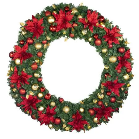 72" Unlit Decorated Wreath - DELUXE Royal Poinsettia - Bow Option Available