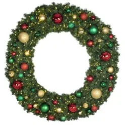 72" Lit LED Warm White Decorated Wreath - Colors Of The Holidays - Bow Option Available