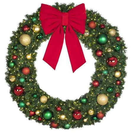 72" Lit LED Warm White Decorated Wreath - Colors Of The Holidays - Bow Option Available - Image 4