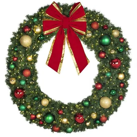 72" Lit LED Warm White Decorated Wreath - Colors Of The Holidays - Bow Option Available - Image 3