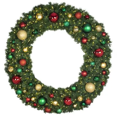 72" Lit LED Warm White Decorated Wreath - Colors Of The Holidays - Bow Option Available