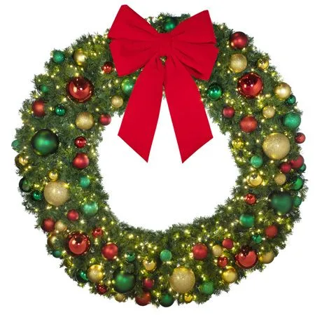 72" Lit LED Warm White Decorated Wreath - DELUXE Colors Of The Holidays - Bow Option Available - Image 2