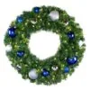 30" Lit LED Warm White Decorated Wreath - Blue And Silver Décor - Bow Option Available