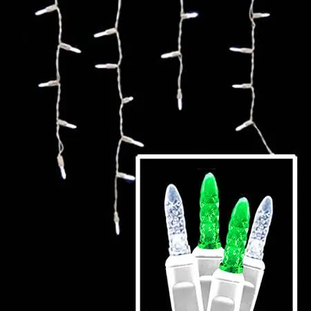 LED Icicle Lights - 70 Light Set - Green & Pure White