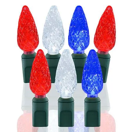 70 Light Red, White & Blue C6 LED Christmas Lights
