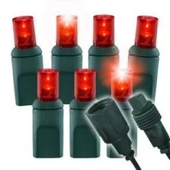 1/5 Strobing Wide Angle Conical LED - 4" Spacing, 70 Bulb, Grn Cord, UL Coaxial RY Plug - Full Wave - Red