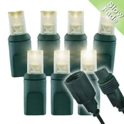 Slow Fade Warm White Wide Angle Conical - 4" Spacing, 70 Bulb, Grn Cord, UL Coaxial RY Plug - Full Wave