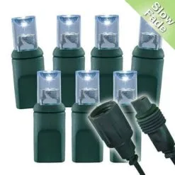 Slow Fade Pure White Wide Angle Conical - 4" Spacing, 70 Bulb, Grn Cord, UL Coxial RY Plug - Full Wave
