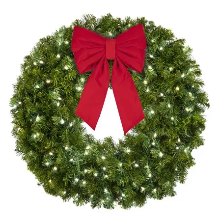 36" Lit Pure White Deluxe Oregon Fir Wreath - Bow Option Available - Image 3