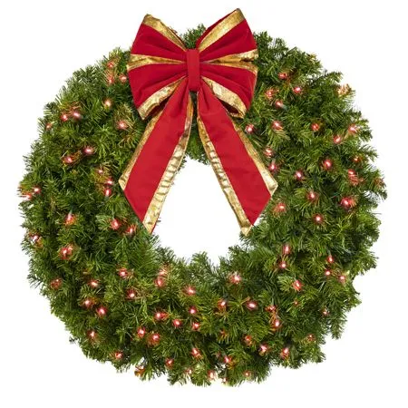 36" Lit Red Deluxe Oregon Fir Wreath - Bow Option Available - Image 2