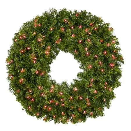36" Lit Red Deluxe Oregon Fir Wreath - Bow Option Available