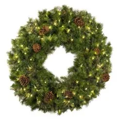 36" Lit Warm White Deluxe Mixed Pine Wreath - Bow Option Available
