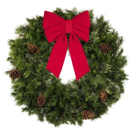 36" Unlit Deluxe Mixed Pine Wreath - Bow Option Available - Image 4