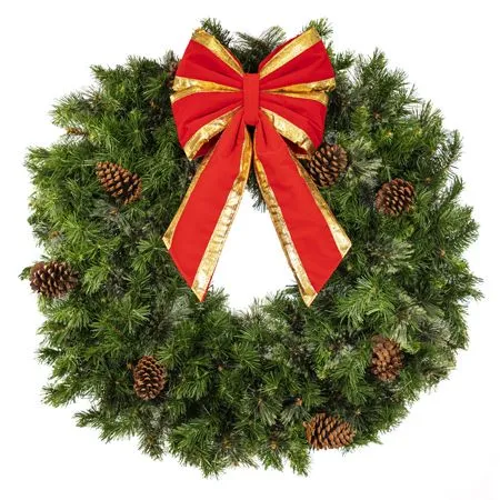 36" Unlit Deluxe Mixed Pine Wreath - Bow Option Available - Image 2