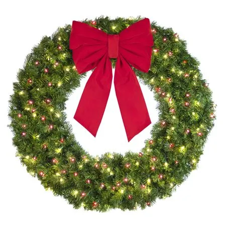 48" Lit Warm White And Red Deluxe Oregon Fir Wreath - Bow Option Available - Image 3
