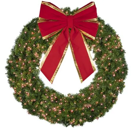 60" Lit Red Deluxe Oregon Fir Wreath - Bow Option Available - Image 2