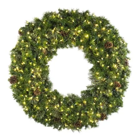 72" Deluxe Mixed Pine Wreath, Lit - Bow Option Available