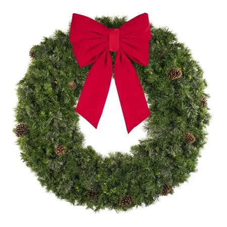 60" Unlit Deluxe Mixed Pine Wreath - Bow Option Available - Image 4