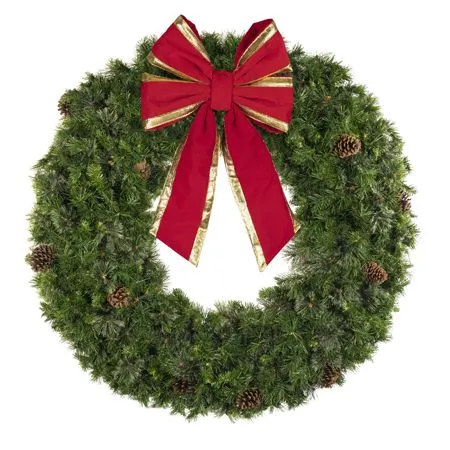 60" Unlit Deluxe Mixed Pine Wreath - Bow Option Available - Image 3