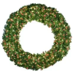 72" Lit Pure White And Red Deluxe Oregon Fir Wreath - Bow Option Available