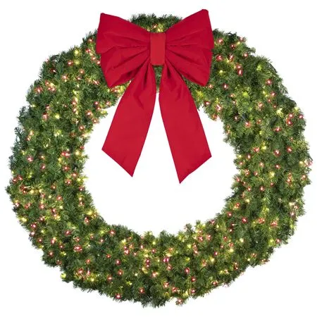 72" Lit Warm White And Red Deluxe Oregon Fir Wreath - Bow Option Available - Image 3