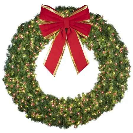 72" Lit Warm White And Red Deluxe Oregon Fir Wreath - Bow Option Available - Image 2