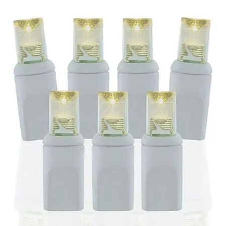 50 Light 2800K Warm White 5mm Wide Angle Conical LED Christmas Lights - White Wire